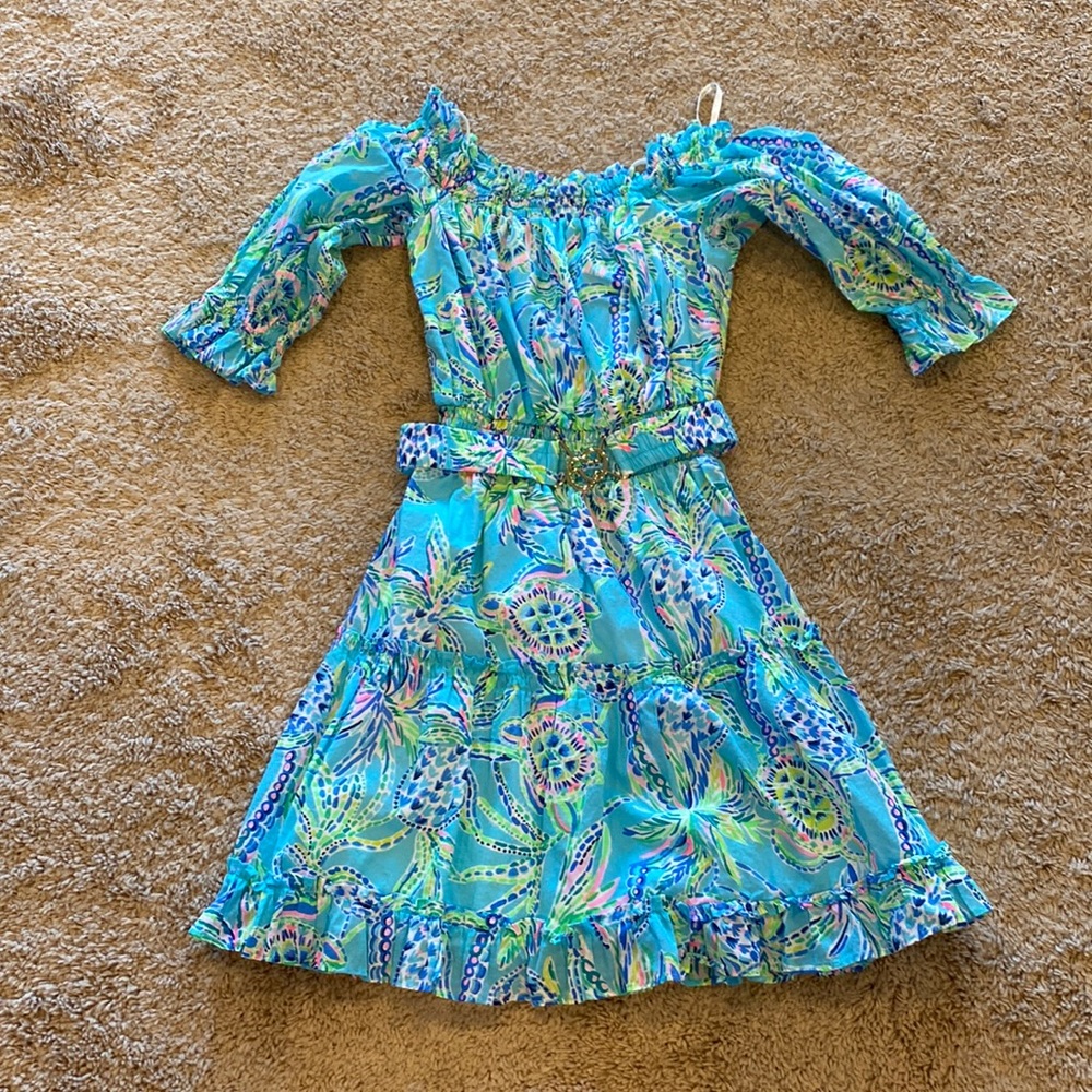 Lilly Pulitzer Aqua Multi Off-Shoulder Belted Dress